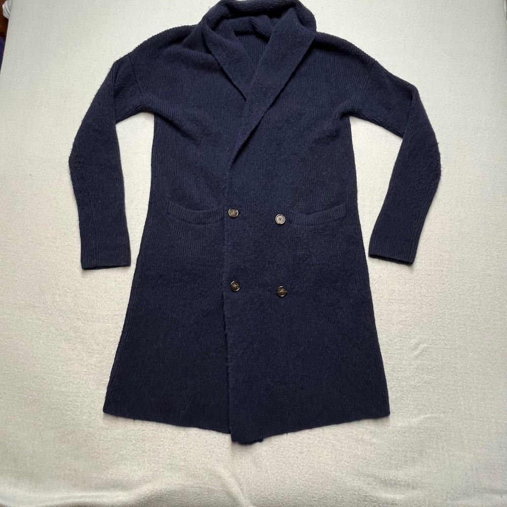 J. Crew Navy Blue Ribbed Shawl Collar‎ Cardigan Sweater Coat XS Double Breasted